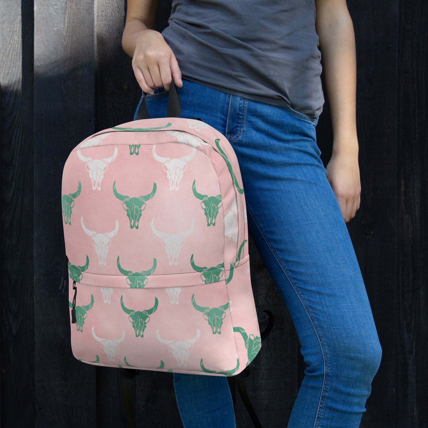 Skull Design Backpack with Pink Background