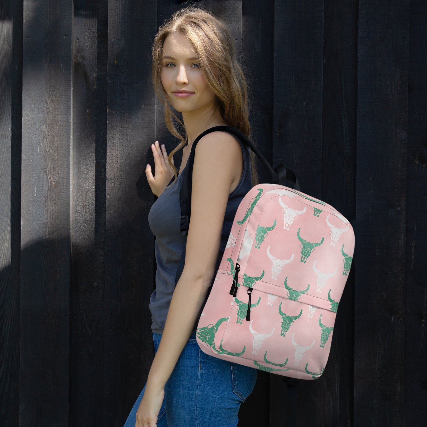 Skull Design Backpack with Pink Background