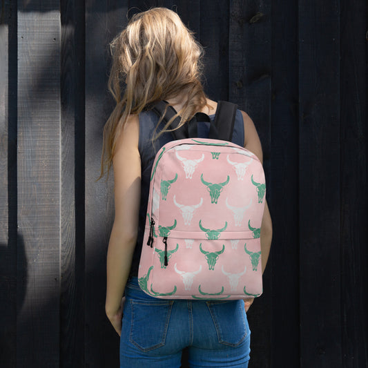 Skull Design Backpack with Pink Background